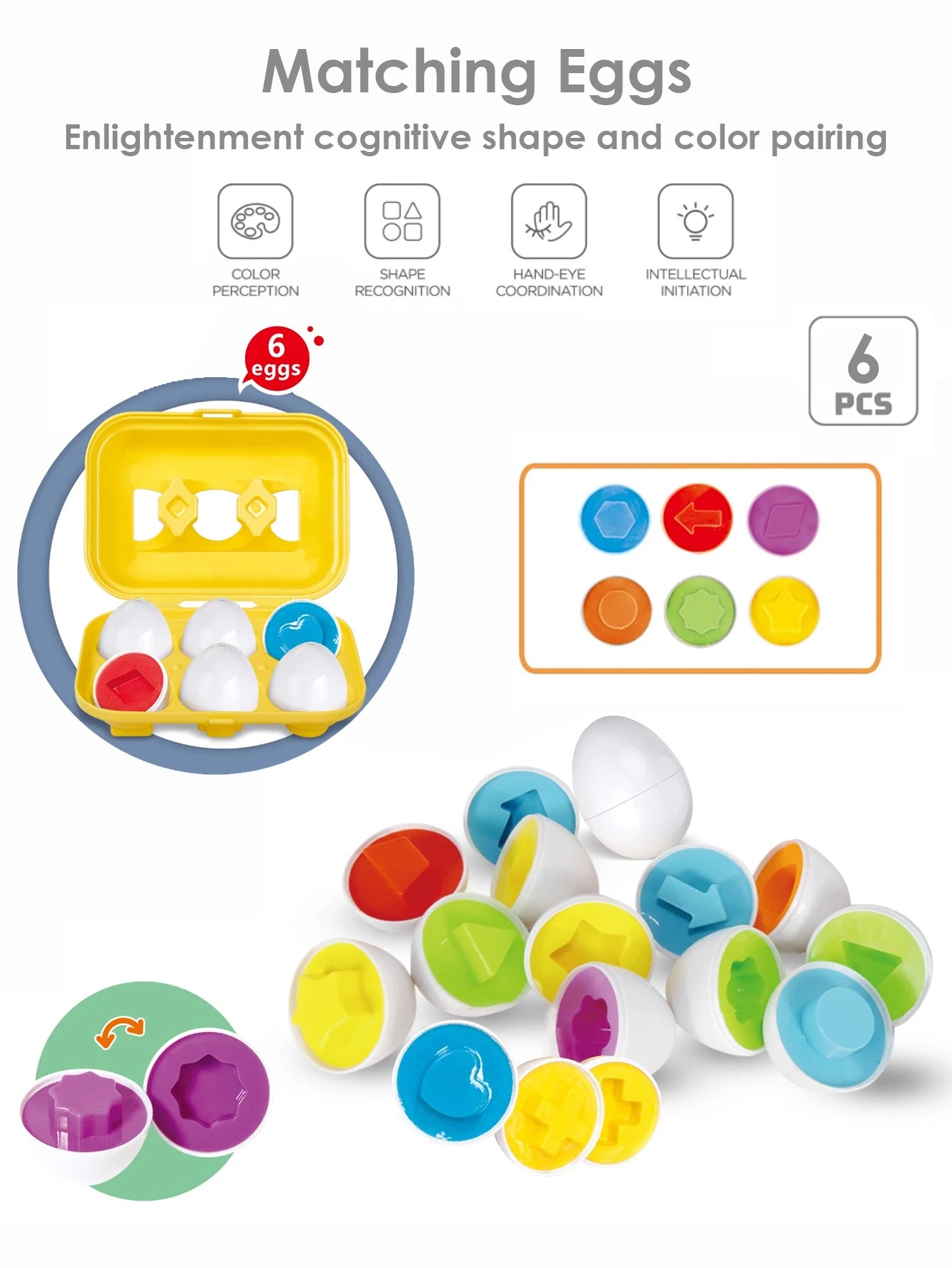 Geometric Matching Eggs (6-Piece Set)